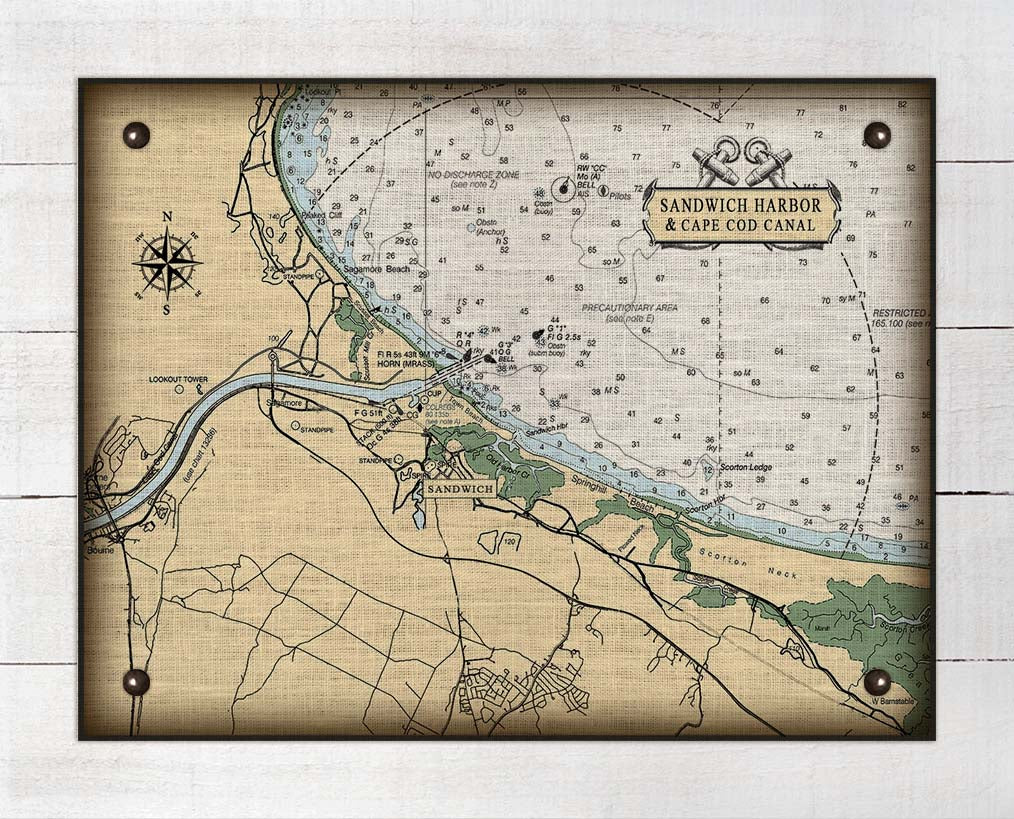 Sandwich & The Cape Cod Canal Massachusetts Nautical Chart On 100% Natural Linen
