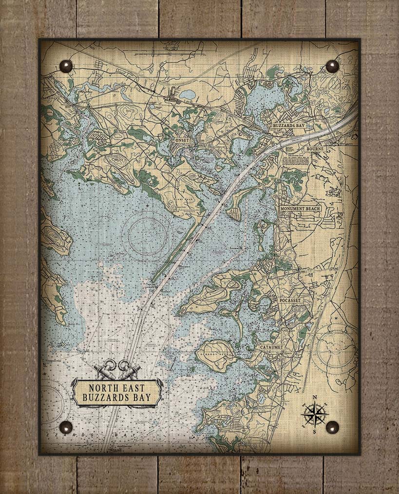 Upper Buzzard Bay Massachusettes Nautical Chart On 100% Natural Linen