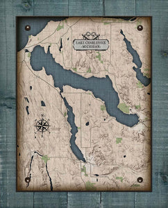 Lake Charlevoix Michigan Map - On 100% Natural Linen
