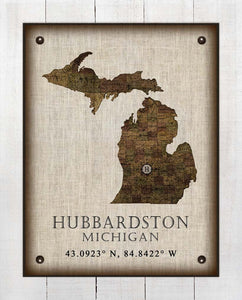 Hubbardston Michigan Vintage Design - On 100% Natural Linen