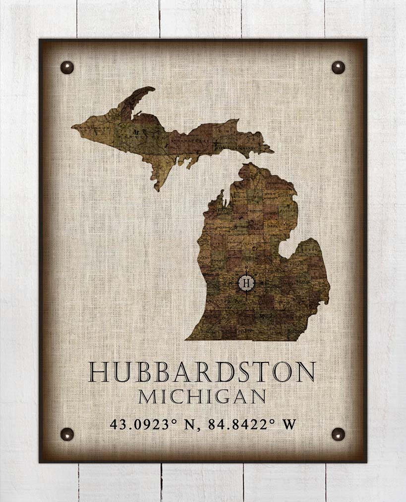 Hubbardston Michigan Vintage Design - On 100% Natural Linen
