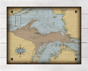 Upper Peninsula Michigan Nautical Chart - On 100% Natural Linen