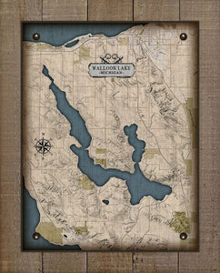Lake Walloon Michigan Map - On 100% Natural Linen