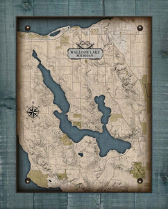 Lake Walloon Michigan Map - On 100% Natural Linen
