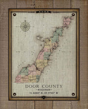 Load image into Gallery viewer, Vintage Door County Wisconsin Map - On 100% Natural Linen
