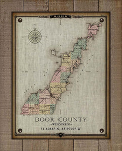 Vintage Door County Wisconsin Map - On 100% Natural Linen