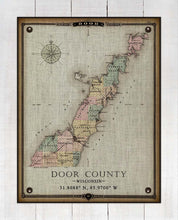 Load image into Gallery viewer, Vintage Door County Wisconsin Map - On 100% Natural Linen
