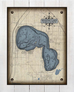 Higgins Lake Michigan Map - On 100% Natural Linen