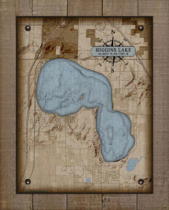 Higgins Lake Michigan Map (2) - Board Mounted Canvas Print