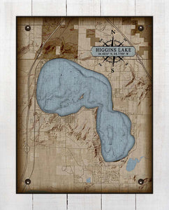 Higgins Lake Michigan Map (2) - Board Mounted Canvas Print