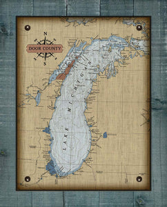 Door County Lake Michigan Map - On 100% Natural Linen