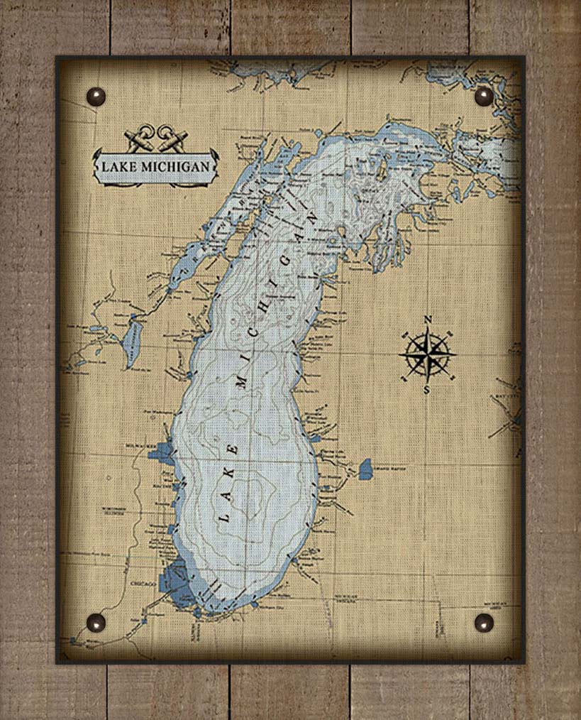 Lake Michigan Nautical Chart - On 100% Natural Linen