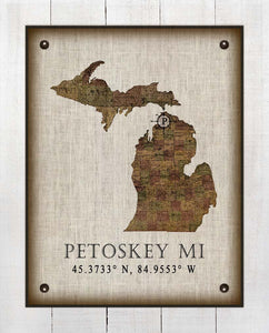Petoskey Michigan Vintage Design - On 100% Natural Linen