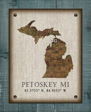 Load image into Gallery viewer, Petoskey Michigan Vintage Design - On 100% Natural Linen
