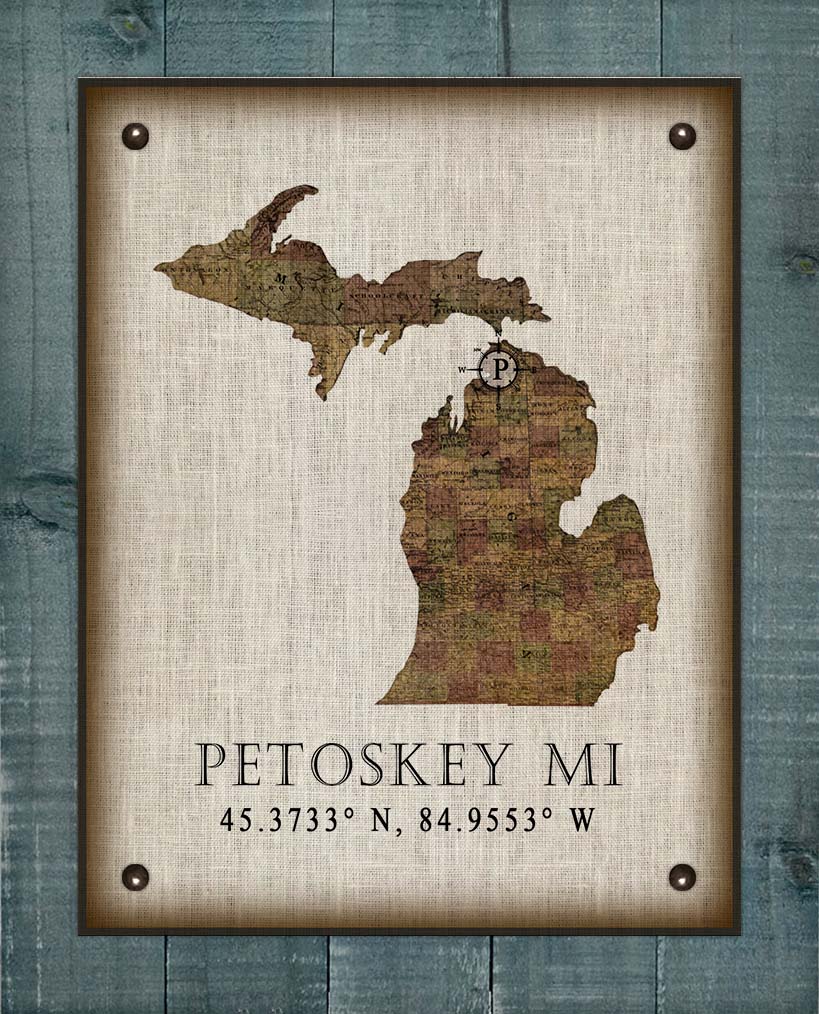 Petoskey Michigan Vintage Design - On 100% Natural Linen