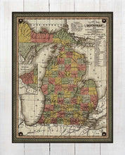 Load image into Gallery viewer, 1853 Michigan Map - On 100% Natural Linen

