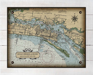 Ocean Springs & Biloxi Mississippi Nautical Chart On 100% Natural Linen