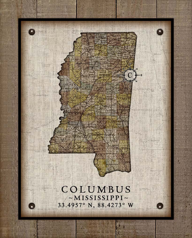 Columbus Mississippi Vintage Design - On 100% Natural Linen