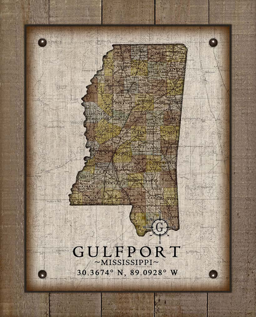 Gulfport Mississippi Vintage Design - Board Mounted Canvas Print