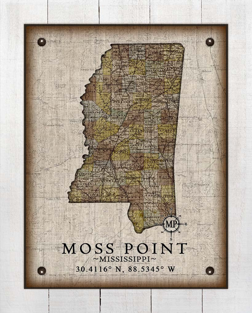 Moss Point Mississippi Vintage Design - On 100% Natural Linen