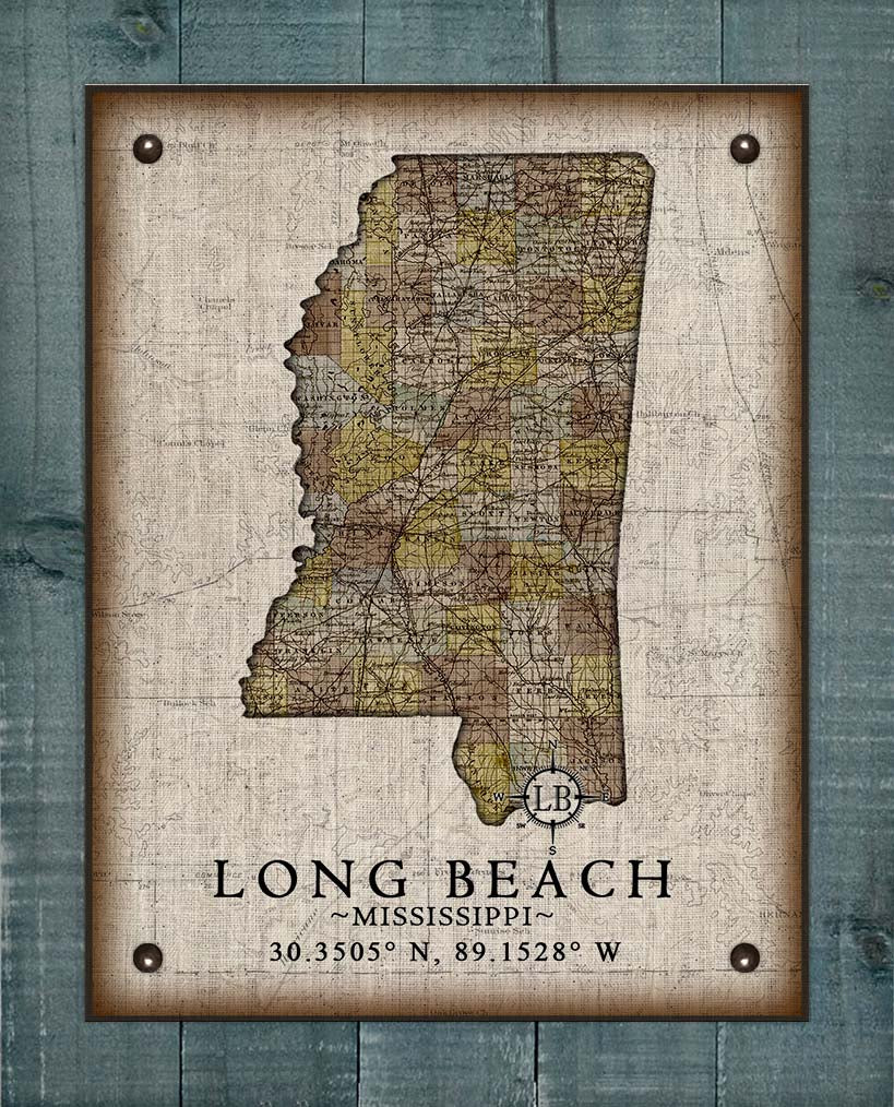 Long Beach Mississippi Vintage Design - Board Mounted Canvas Print