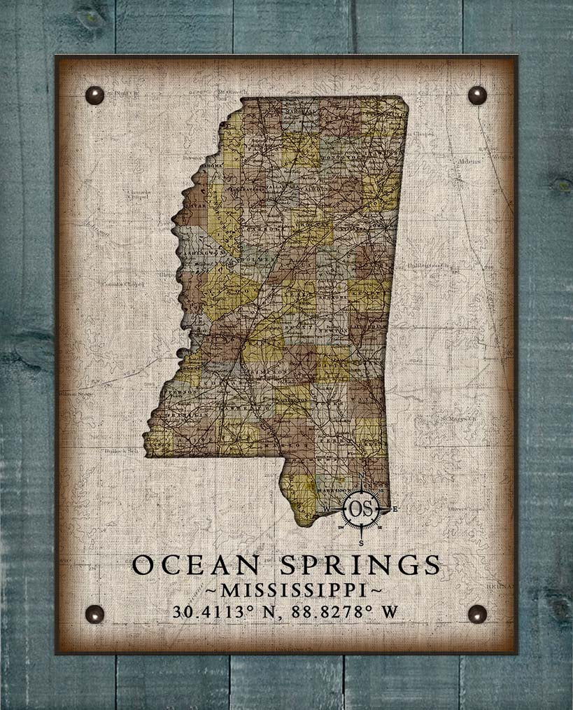 Ocean Springs Mississippi Vintage Design - On 100% Natural Linen