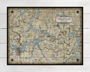 Missouri- Jacks Fork And Current Rivers  Nautical Chart -  On 100% Natural Linen
