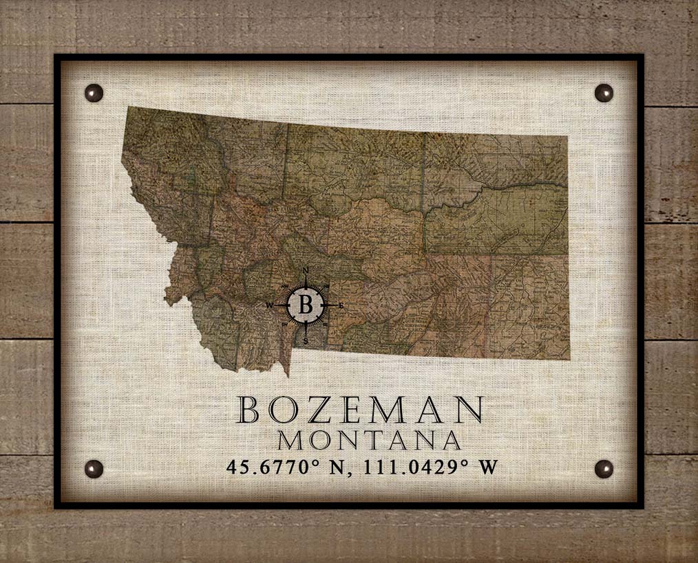 Bozeman Montana Vintage Design - On 100% Natural Linen