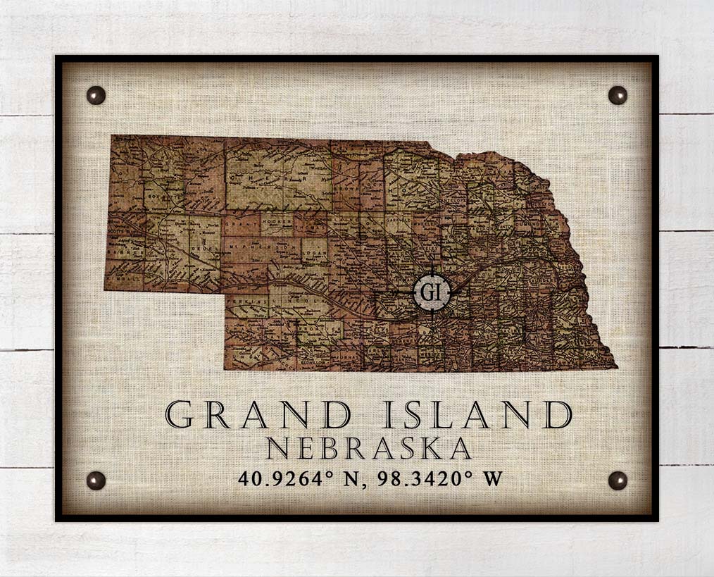 Grand Island Nebraska Vintage Design - On 100% Natural Linen