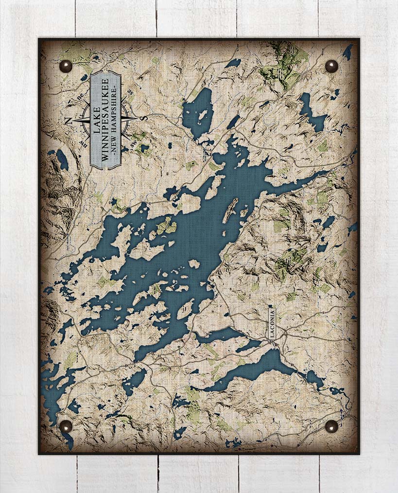 Lake Winnipesaukee New Hampshire Map - On 100% Natural Linen