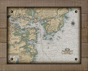 Kittery Maine & Portsmouth New Hampshire Nautical Chart On 100% Natural Linen