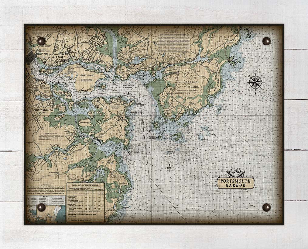 Portsmouth New Hampshire Nautical Chart On 100% Natural Linen
