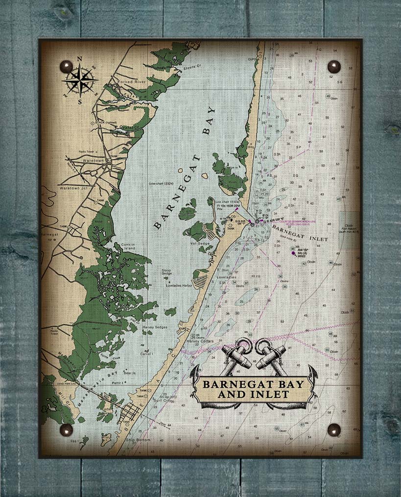 Barnegat Bay Nautical Chart - On 100% Natural Linen