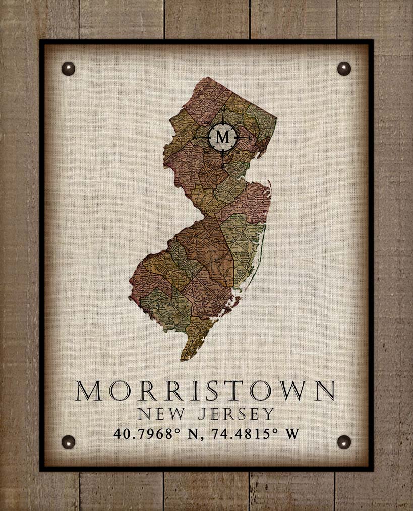 Morristown New Jersey Vintage Design - On 100% Natural Linen