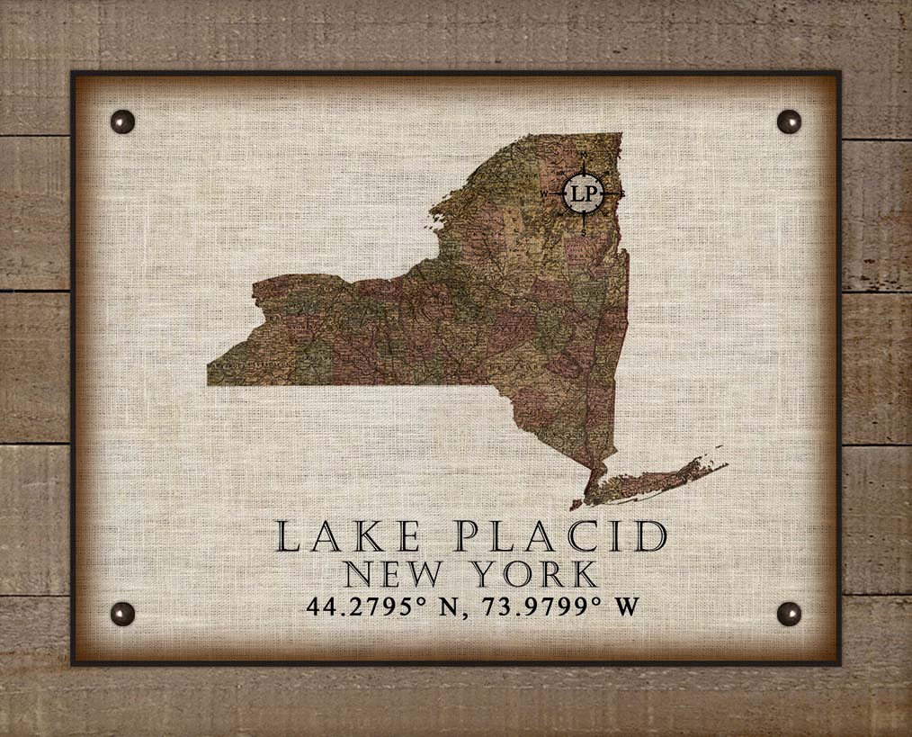 Lake Placid New York Vintage Design - On 100% Natural Linen