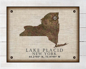 Lake Placid New York Vintage Design - On 100% Natural Linen