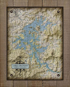 Lake Chatuge North Carolina Map Design   - On 100% Natural Linen
