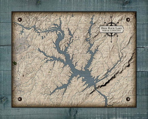 High Rock Lake North Carolina Map Design - On 100% Natural Linen