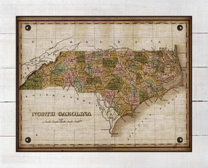 1800s North Carolina Map Design - On 100% Natural Linen