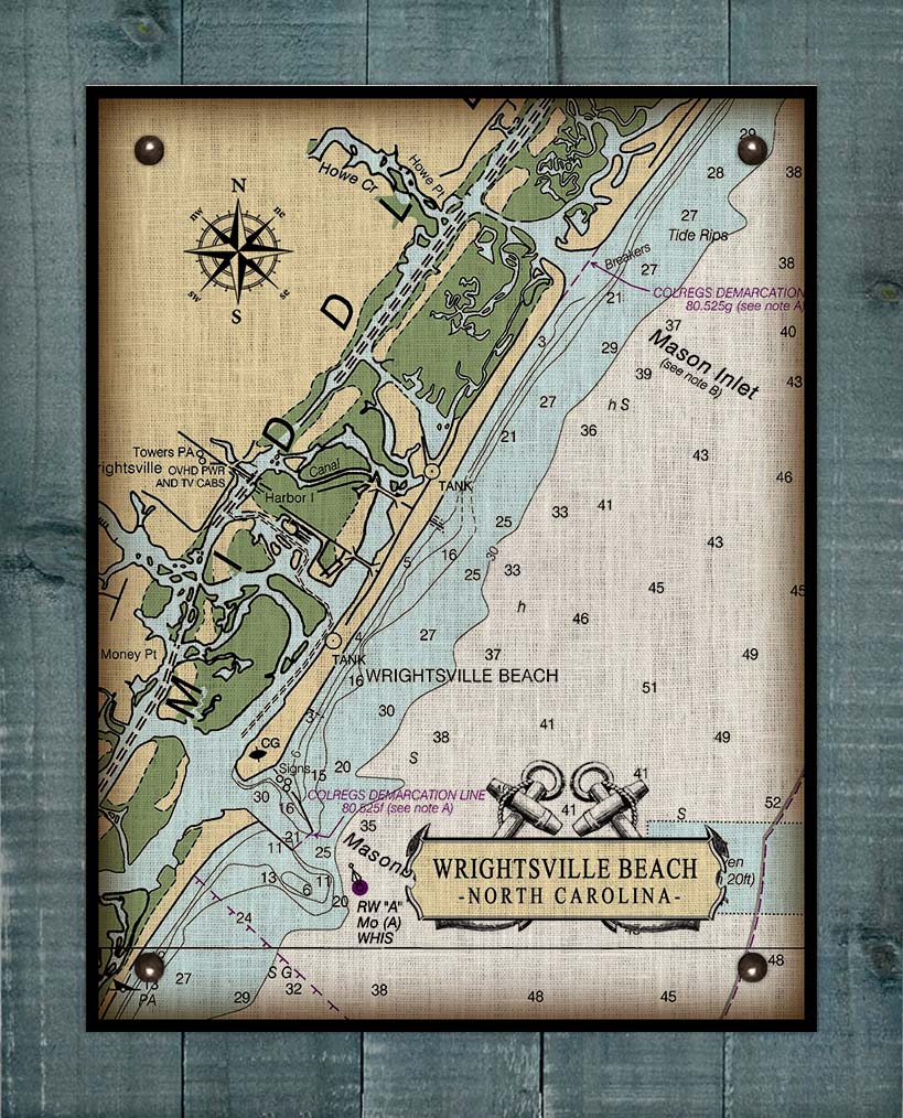Wrightsville Beach North Carolina Nautical Chart - On 100% Natural Linen
