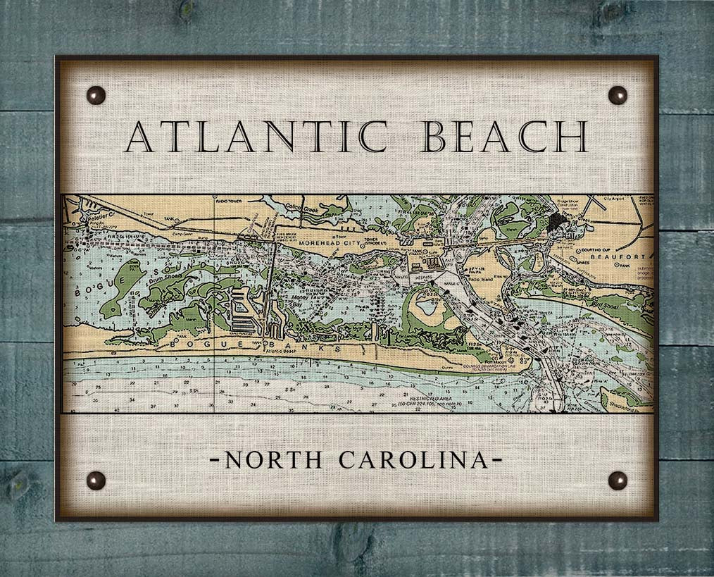 Atlantic Beach North Carolina Nautical Chart - On 100% Natural Linen