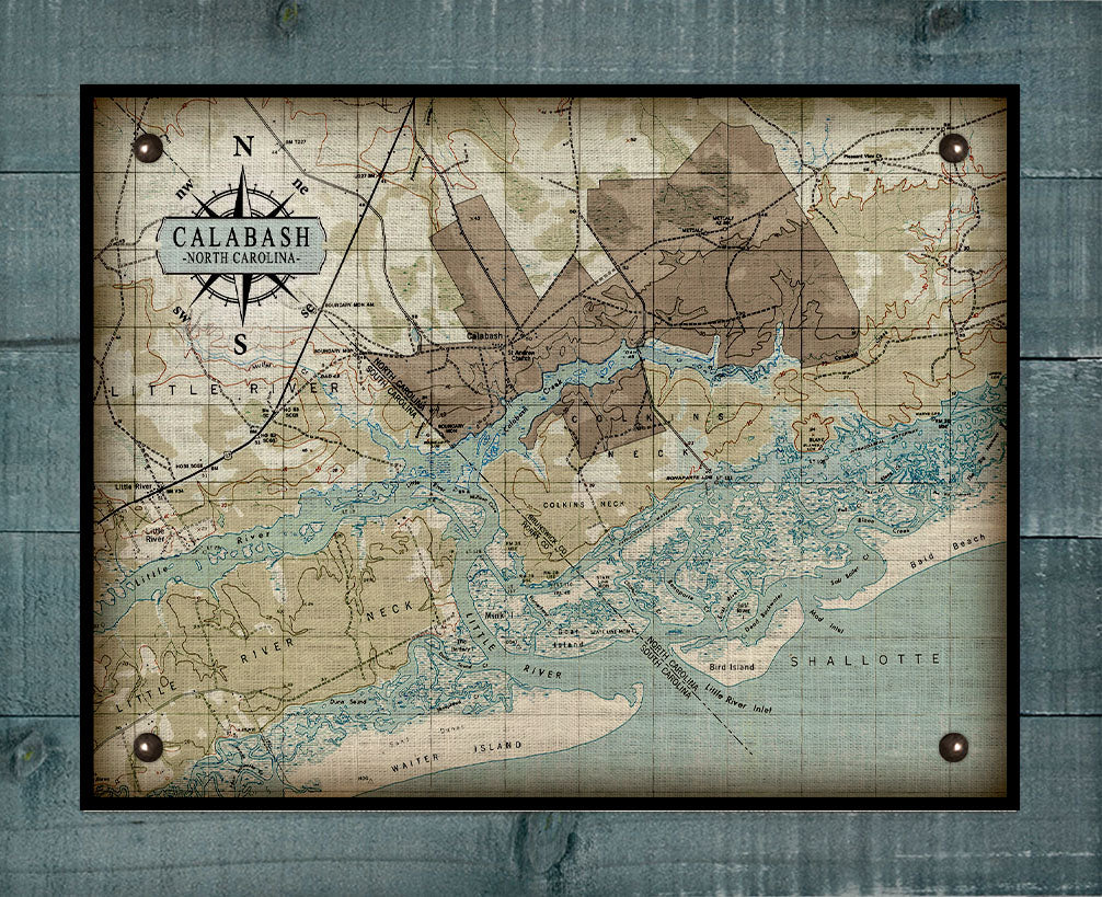 Calabash North Carolina Map - On 100% Natural Linen
