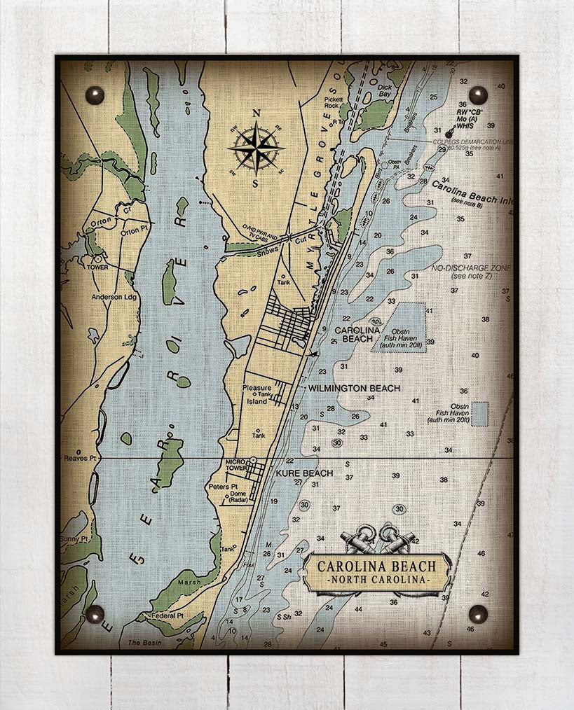 Carolina Beach North Carolina Nautical Chart - Board Mounted Canvas Print