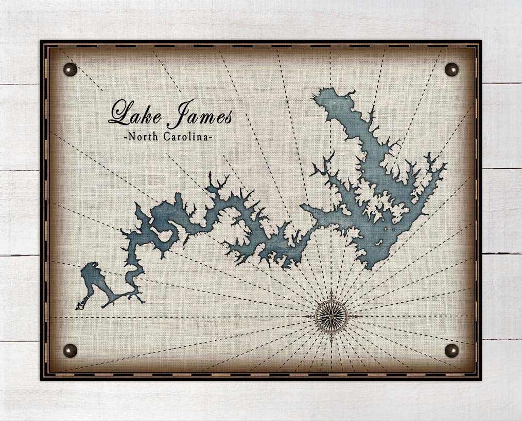 James Lake North Carolina Map Design - On 100% Natural Linen