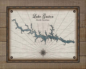 Lake Gaston North Carolina Map Design  - Board Mounted Canvas Print