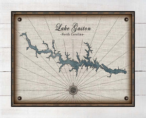 Lake Gaston North Carolina Map Design  - Board Mounted Canvas Print