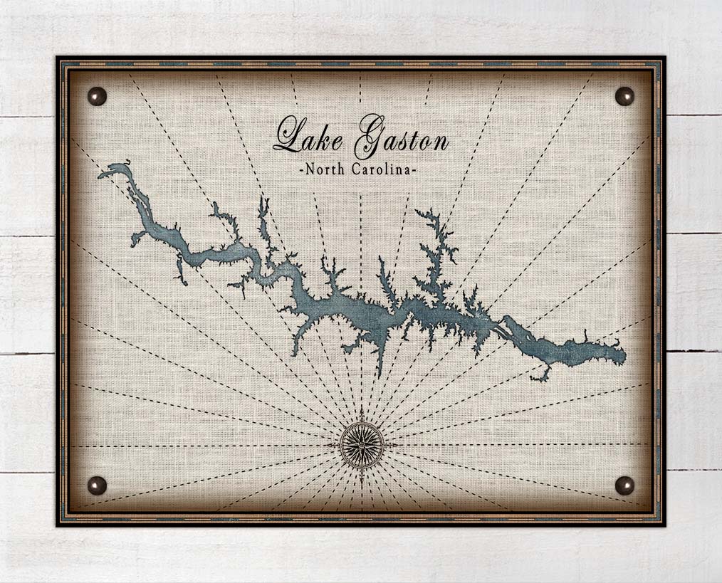 Lake Gaston North Carolina Map Design  - Board Mounted Canvas Print