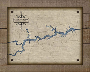 Lake Hickory North Carolina Map Design (2) - On 100% Natural Linen