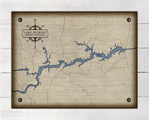 Lake Hickory North Carolina Map Design (2) - On 100% Natural Linen