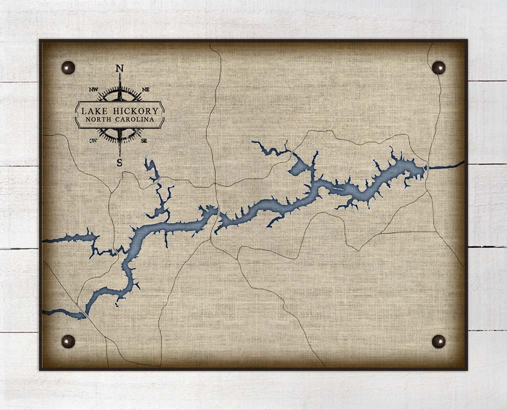 Lake Hickory North Carolina Map Design (2) - On 100% Natural Linen